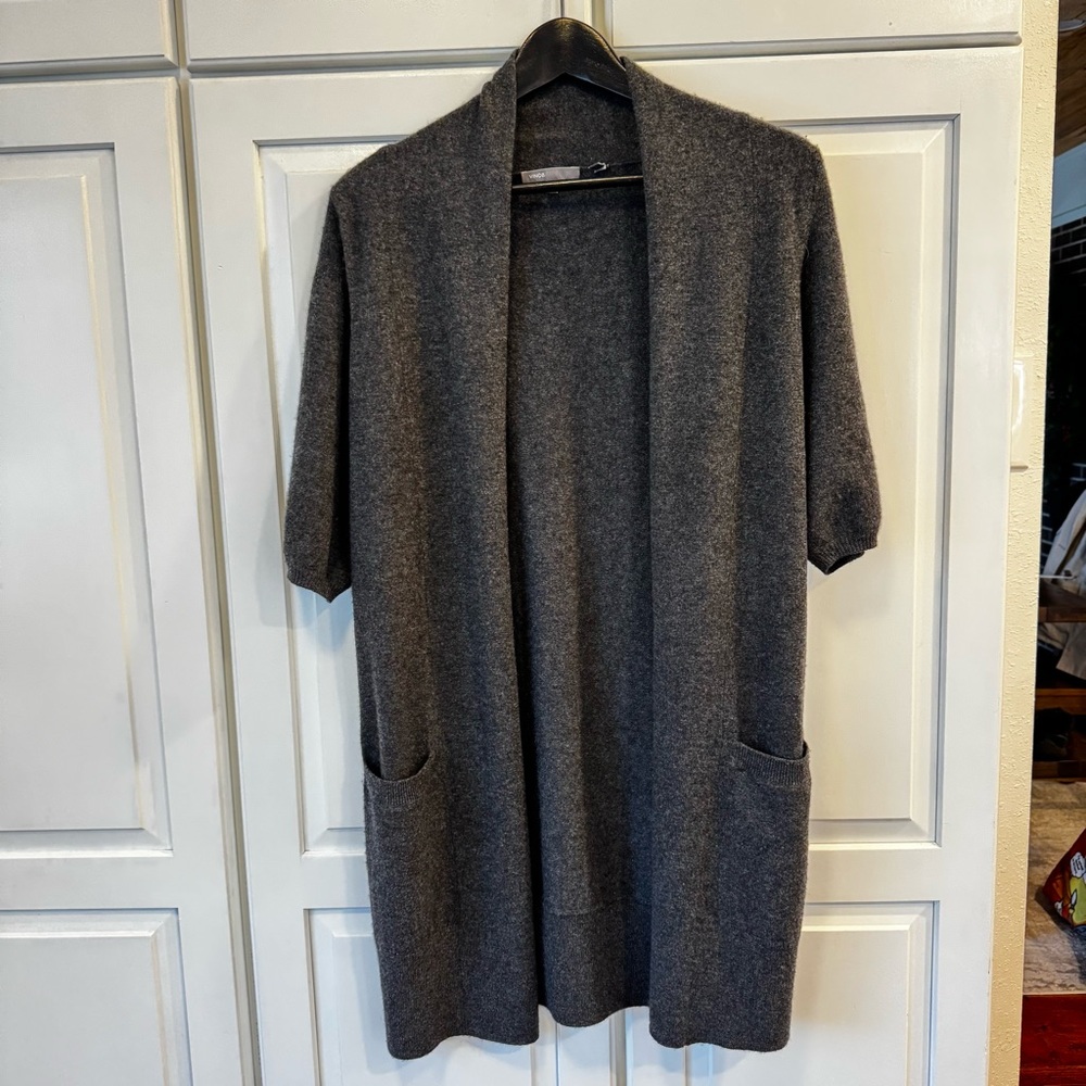 Vince 100% Cashmere Long Open Front Charcoal Colored Cardigan - Size XS